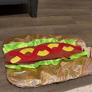 Dog’s Hot Dog Costume with Lettuce and Mustard/Ketchup